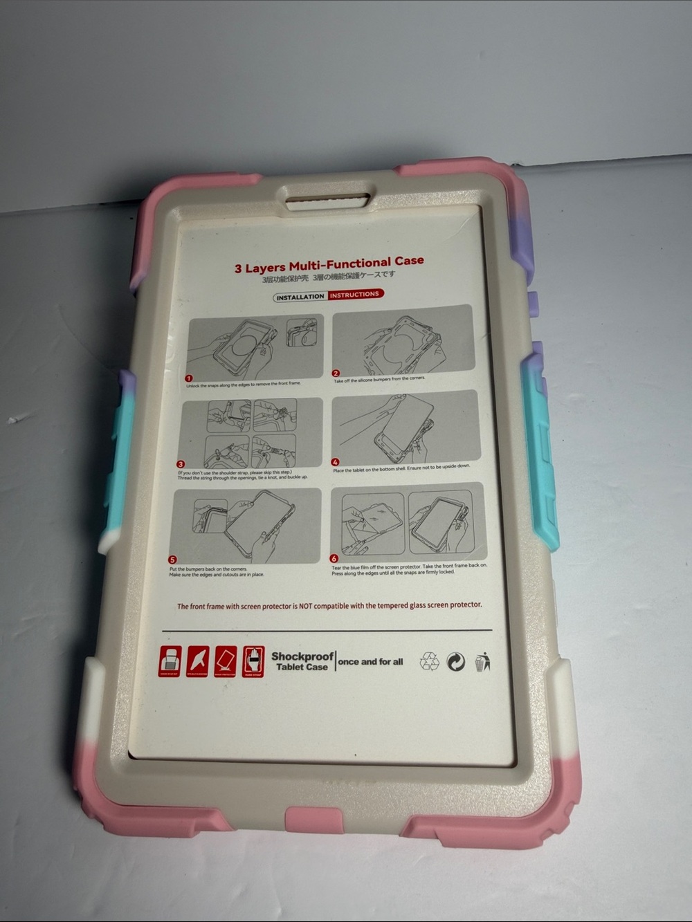 Multi-Layer Shockproof Tablet Case - Pink, Purple & Teal
